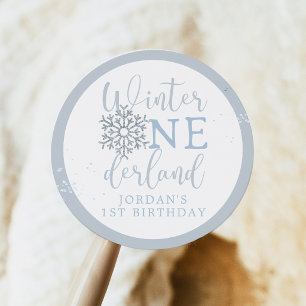 Winter Onederland Jongens Favoriet, Blauwe Sneeuwv Ronde Sticker