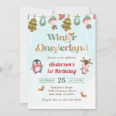 Winter Onederland Kerst 1e verjaardagsfeest Kaart (Voorkant)