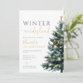 Winter Onederland Kerst 1e verjaardagsfeest Kaart (Staand voorkant)