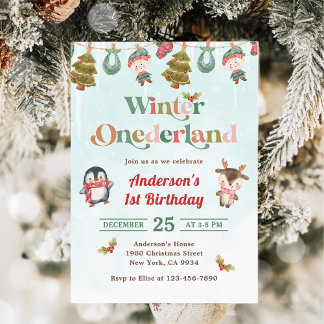 Winter Onederland Kerst 1e verjaardagsfeest Kaart