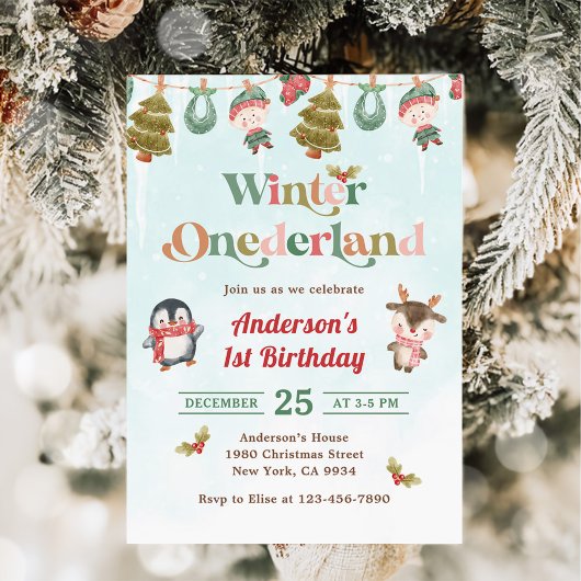 Winter Onederland Kerst 1e verjaardagsfeest Kaart