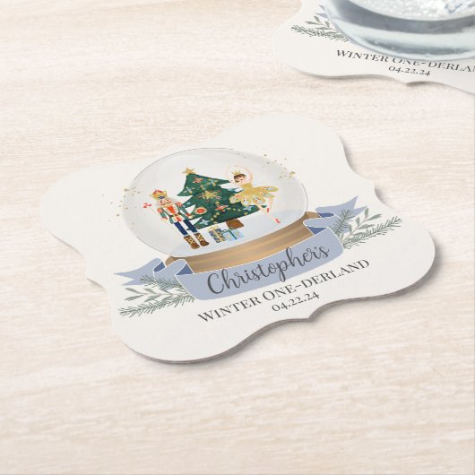 Winter Onederland Kerst Eerste Verjaardagsfeest Kartonnen Onderzetters (Gekanteld)