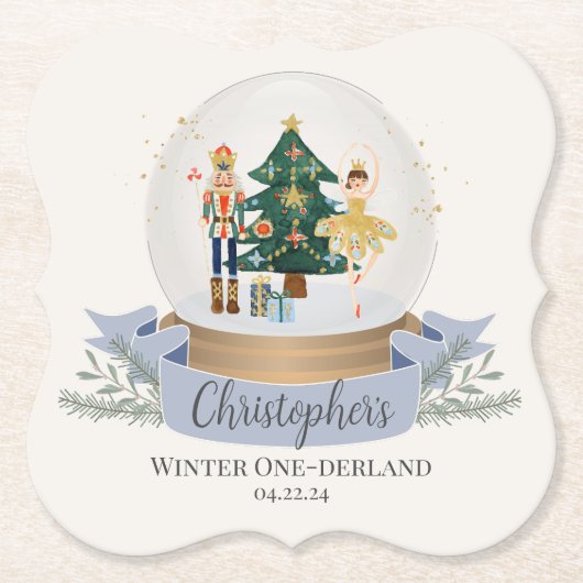 Winter Onederland Kerst Eerste Verjaardagsfeest Kartonnen Onderzetters (Voorkant)