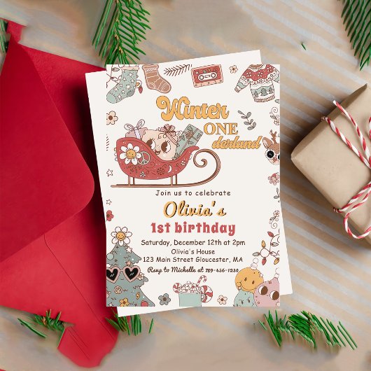 Winter ONEderland Kerst Groovy Verjaardag Kaart