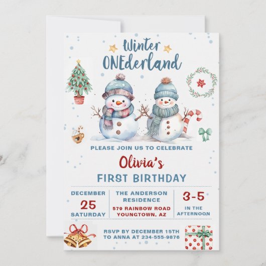 Winter Onederland Kerst Sneeuwman Verjaardag Kaart (Voorkant)