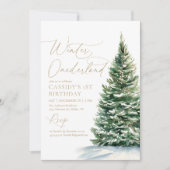 Winter Onederland Kerstboom 1e verjaardag Kaart (Voorkant)