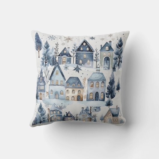 Winter Onederland Kersthuizen Kussen (Achterkant)