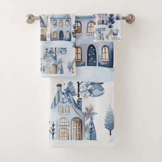 Winter Onederland Kersthuizen Verjaardag Bad Handdoek (Insitu)