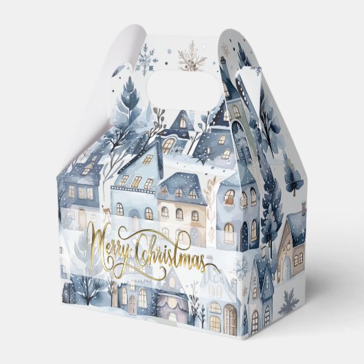Winter Onederland Kersthuizen Verjaardag Bedankdoosjes (Voorkant Zijde)