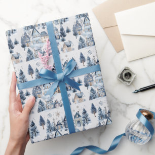 Winter Onederland Kersthuizen Verjaardag Cadeaupapier