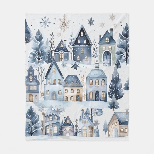Winter Onederland Kersthuizen Verjaardag Fleece Deken (Voorkant)