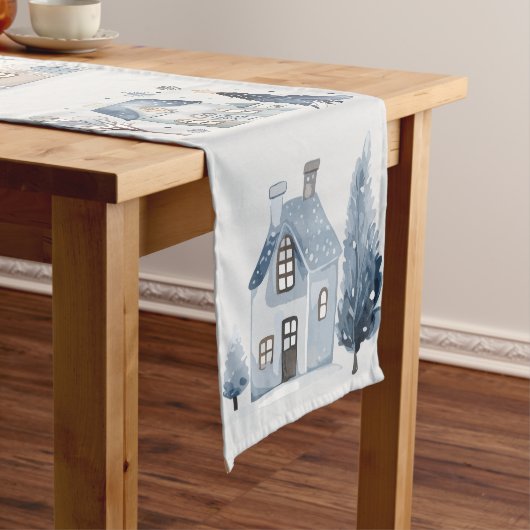 Winter Onederland Kersthuizen Verjaardag Lange Tafelloper (Voorbeeld)