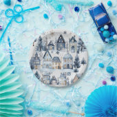 Winter Onederland Kersthuizen Verjaardag Papieren Bordje (Feest)