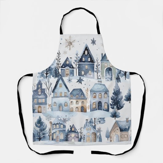 Winter Onederland Kersthuizen Verjaardag Schort (Voorkant)