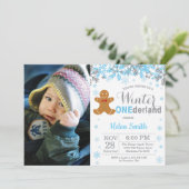 Winter Onederland Kerstjongen 1e verjaardag Foto Kaart (Staand voorkant)