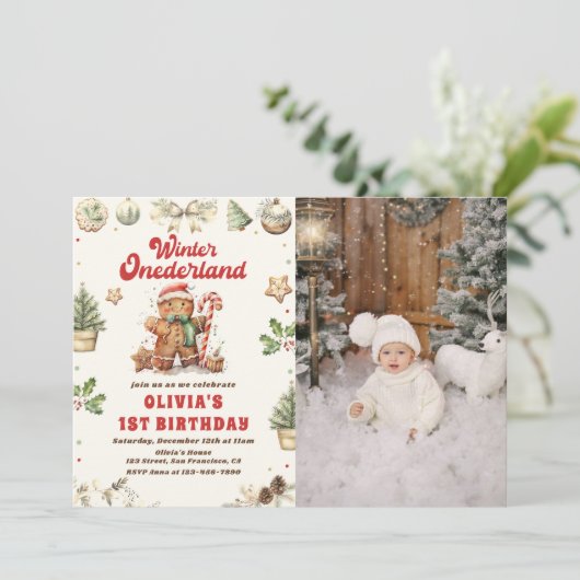 Winter Onederland Kerstkoekje Verjaardagsfoto Kaart (Staand voorkant)