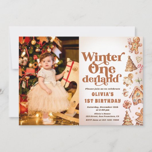 Winter Onederland Kerstkoekje Verjaardagsfoto Kaart (Voorkant)