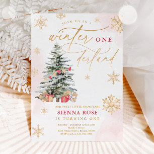 Winter Onederland Kerstmis Rood en gouden dag Kaart