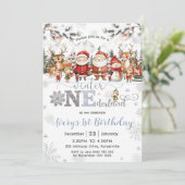 Winter Onederland Kerstmis Santa Elf 1e verjaardag Kaart (Staand voorkant)