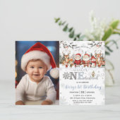 Winter Onederland Kerstmis Santa Elf 1e verjaardag Kaart (Staand voorkant)