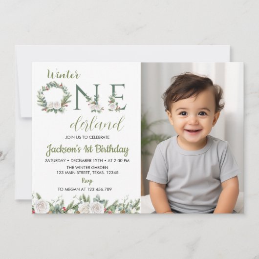 Winter Onederland Kerstmis Verjaardag Foto uitnodi Kaart (Voorkant)