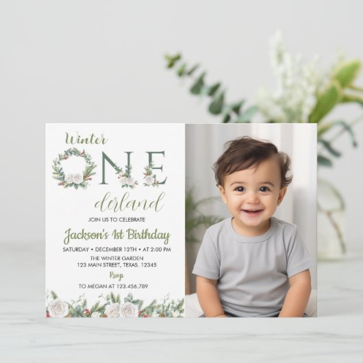 Winter Onederland Kerstmis Verjaardag Foto uitnodi Kaart (Staand voorkant)