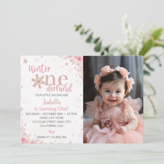 Winter Onederland Kerstmis Verjaardag Uitnodiging (Staand voorkant)