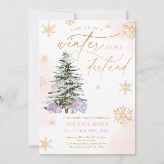 Winter Onederland Kerstroze en gouden dag Kaart (Voorkant)