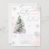 Winter Onederland kerstroze en zilver Birthday Kaart (Voorkant)