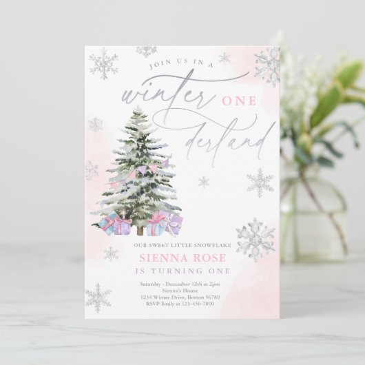 Winter Onederland kerstroze en zilver Birthday Kaart (Staand voorkant)