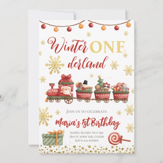 Winter Onederland Kersttrein Gouden Verjaardag Kaart (Voorkant)