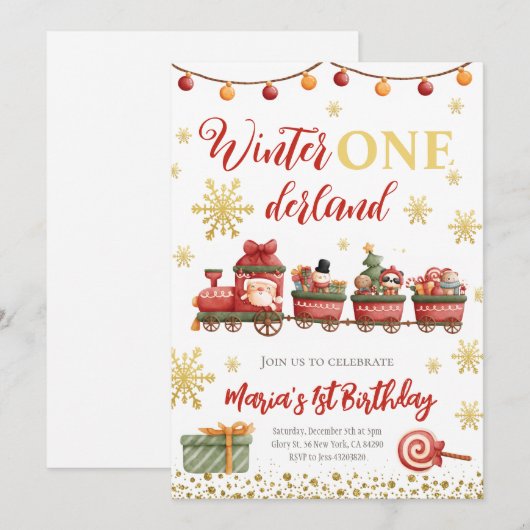 Winter Onederland Kersttrein Gouden Verjaardag Kaart (Voorkant / Achterkant)