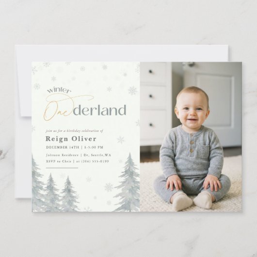 Winter Onederland Kid Photo First Birthday Party Kaart (Voorkant)