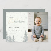 Winter Onederland Kid Photo First Birthday Party Kaart (Voorkant / Achterkant)