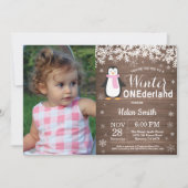 Winter Onederland Landelijke Pinguïn Meisje 1e Ver Kaart (Voorkant)