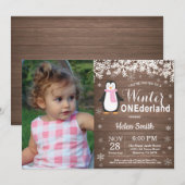 Winter Onederland Landelijke Pinguïn Meisje 1e Ver Kaart (Voorkant / Achterkant)