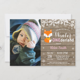 Winter Onederland Landelijke Vos Meisje 1e Verjaar Kaart