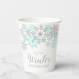 Winter ONEderland Licht Turquoise Zilver Sneeuwvlo Papieren Bekers