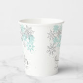 Winter ONEderland Light Blauwgroen Silver Snowflak Papieren Bekers (Links)