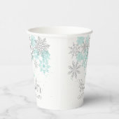 Winter ONEderland Light Blauwgroen Silver Snowflak Papieren Bekers (Rechts)