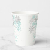 Winter ONEderland Light Blauwgroen Silver Snowflak Papieren Bekers (Rechts)