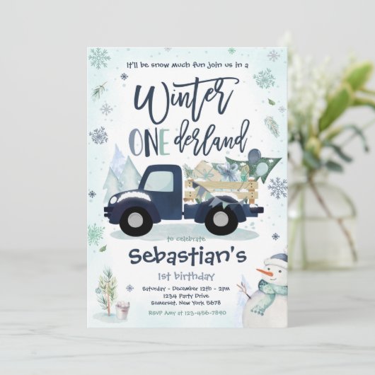 Winter ONEderland Marine Winter Truck Sneeuwman Fe Kaart (Staand voorkant)