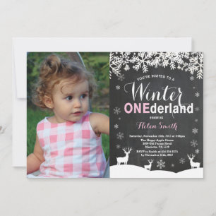 Winter Onederland Meisje 1e Verjaardag Foto Kaart