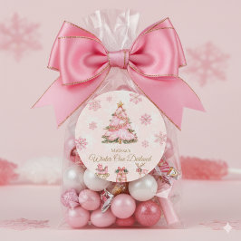 Winter Onederland Meisje 1e verjaardag Roze Sneeuw Ronde Sticker
