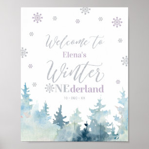 Winter onederland Meisje 1e Verjaardag Welkom Bord Poster