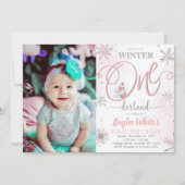 Winter ONEderland-meisje 1e verjaardagsuitnodiging Kaart (Voorkant)