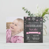 Winter Onederland Meisje 1e Verjaardagsuitnodiging Kaart (Staand voorkant)