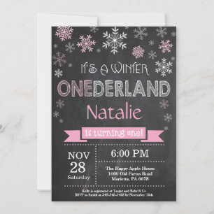 Winter Onederland Meisje 1e Verjaardagsuitnodiging Kaart