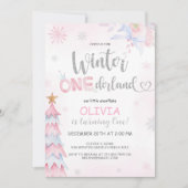 Winter Onederland meisje verjaardag roze zilver Kaart (Voorkant)