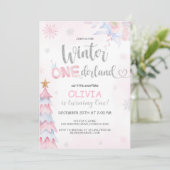 Winter Onederland meisje verjaardag roze zilver Kaart (Staand voorkant)
